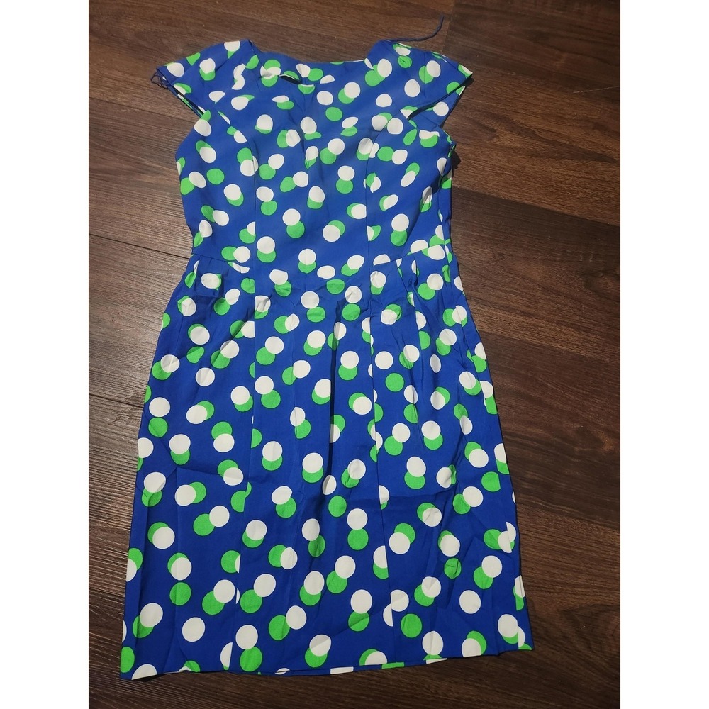 Scarlett Dress Womens 8 Blue Polka Dot Sheath Cap‎ Sleeve Keyhole Party Cocktail